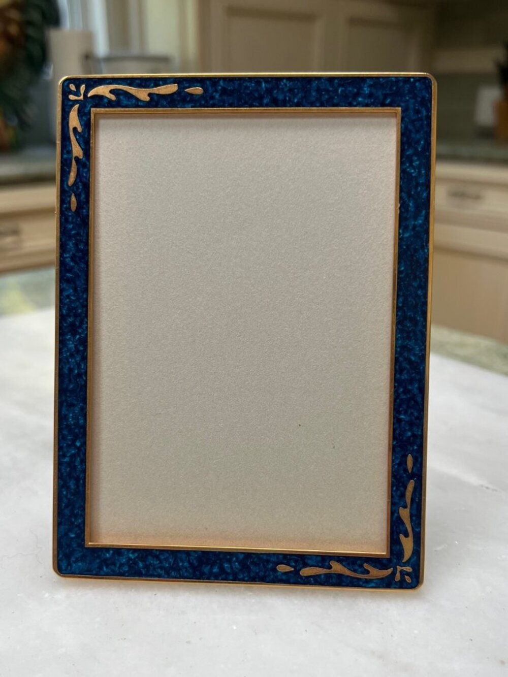 Mikimoto International Brass and Sapphire Blue Stone Photo Frame (~3x5)